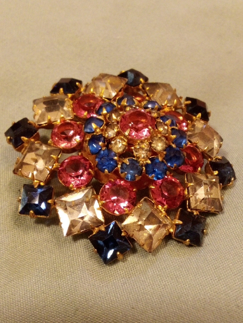 Multicolor Crystal Floral Brooch - Gold Setting - Picture 1 of 5